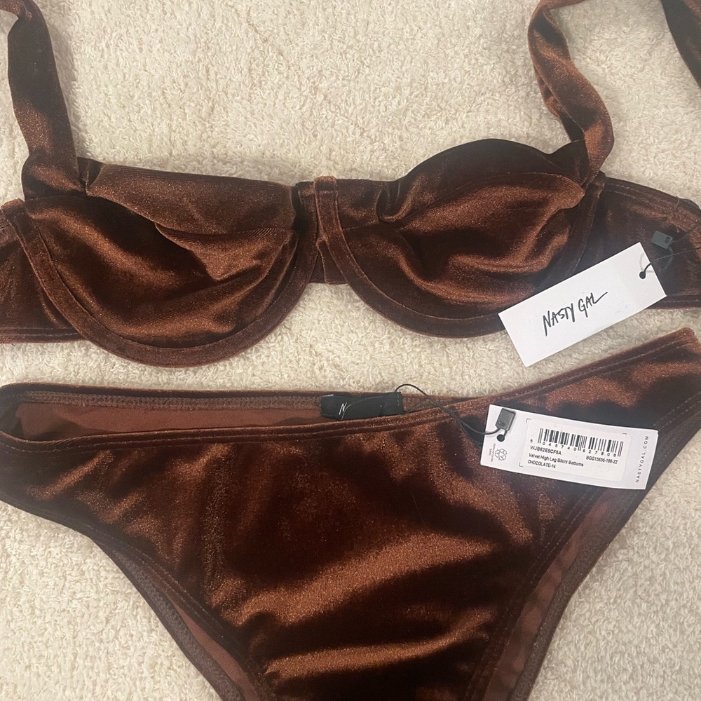 Nasty Gal Chocolate Velvet Bikini Set